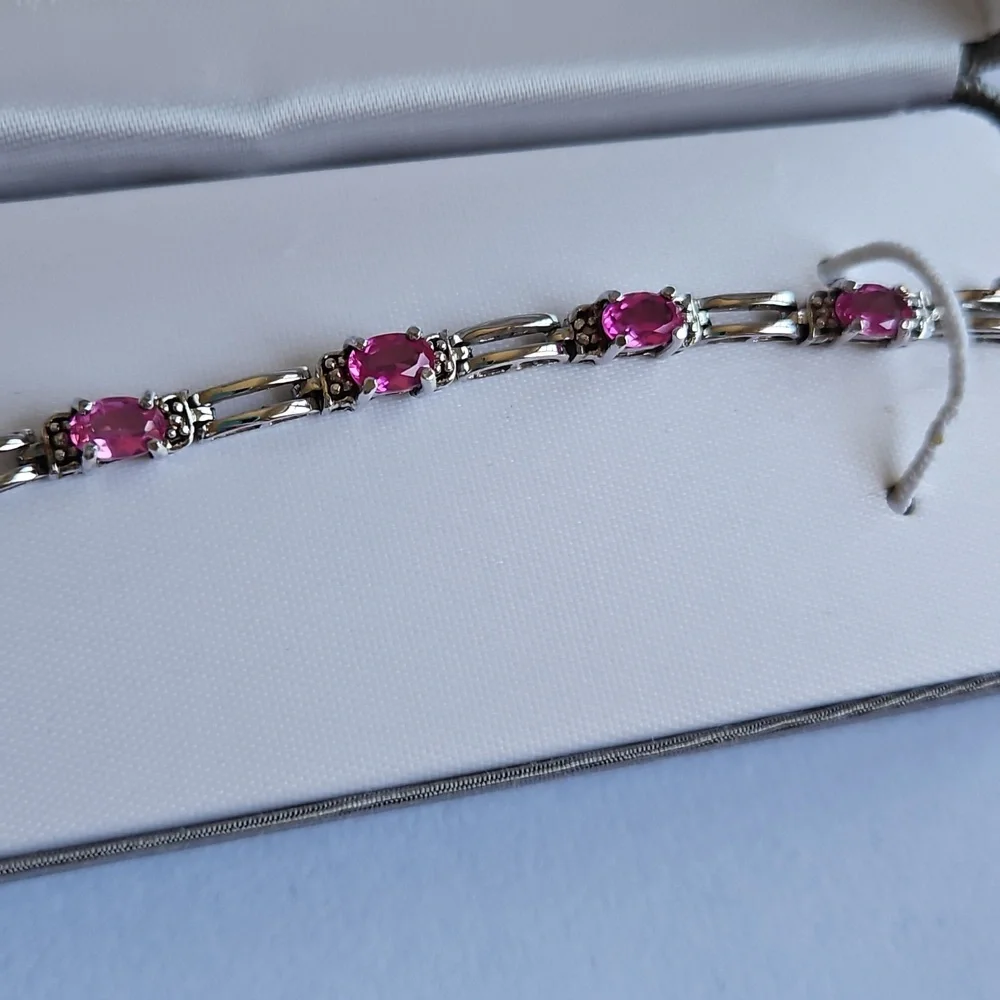 Signature Sterling Silver Pink Rhinestone Tennis Bracelet - Picture 11 of 16